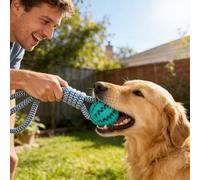 Dog Chew Toy Treat Dispensing Ball, Interactive Puppy Toy Durable Rubber Slow Feeder for Teeth Cleaning, Heavy Duty Fetch Tug Toy for Small Large Dogs