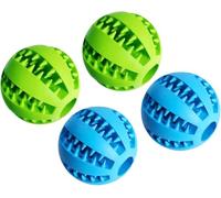 Dog Chew Toys, Dental Care Ball with Treat Dispenser, Teething Relief, Blue & Green, 4 Pack (4 Pack)
