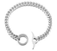 Dog Choke Chain Collar High Polished Cuban Link Chain 10MM Strong Heavy Duty Chew Proof Adjustable Training Walking Collar with Toggle Clasp and Dog Tag for Small Medium Large Dogs(10MM, 18")