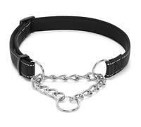 Dog Choke Collar Martingale Collar with Limited Chain Strong Nylon Collar with Soft Padded No Pull Reflective Training Collar for Large, Medium and Small Dogs(M:Neck 35-55cm,black)
