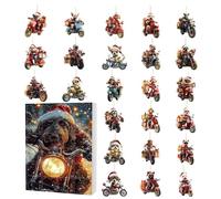 Dog Christmas Advent 2025 - 10.63 x 7.28 Inch Countdown, Calendar Box, 24 Flat 2D Acrylic Ornaments, Pendant with Dog on the Motorcycle, Christmas Decoration, Tree, Wall, Door, Window, Party | Family