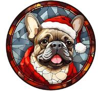 Dog Christmas Baubles Stained Glass Design, Great Tree Decoration, 6cm (Frenchie) Other Breeds Available. (Acrylic Bauble, not made from stained glass) Great Secret Santa Gift
