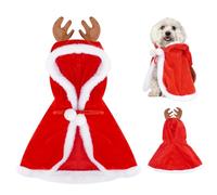 Dog Christmas Cape Velvet, Pet Santa Costume with Elk Antlers Hat Santa Claus Reindeer Outfit Puppy Xmas Hoodie Cloak Dog Clothes for Small Dogs Cat Doggie Cloak