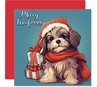 Dog Christmas Cards for Women Men - Woofmas - Merry Xmas Christmas Card Sister Brother Cousin Uncle Auntie Mum Dad Nan Grandad, 145mm Single Greeting Cards Gift