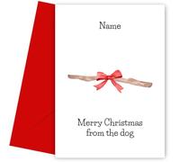 Dog Christmas Cards - Stick with Bow - Merry Christmas Card from the Dog for Dad Daddy Mum Mummy Doggy Walker Groomer - 7x5 Blank Inside - Scottie Sausage Boxer Themed