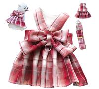 Dog Christmas Costume, Cute Plaid Dress Dog Christmas Outfit with Leash, Princess Spring Summer Puppy Bunny Rabbit Clothes Pet Costume