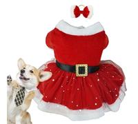 Dog Christmas Costume, Shiny Mesh Pet Clothes Cotton Skirt, Christmas Mesh Skirt with Bow Hairband for Cats & Dogs, Cute Girl Clothing Red Dresses, Dog Christmas Outfit for Small Medium Dogs