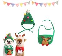 Dog Christmas Hat, Adorable Christmas Tree Pom-Pom Hat for Dogs, With Scarf Bib, Adjustable Ties, Party Plush Headgear Accessories Costume (Green,Medium)