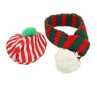 Dog Christmas Hat & Scarf Set | Knitted Winter Outfit for Small/Medium/Large Dogs | Elastic Adjustable Headband, Warm Wool Material | Machine Washable (Red and Green)
