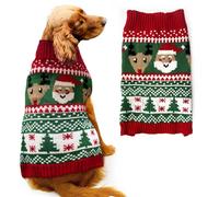 Dog Christmas Jumper - Green and Red with Santa and Reindeer - XXL - Winter Coat Sweater Xmas Dogs Puppy Outfit Elf Snowman Santa