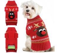 Dog Christmas Jumper Pet Dog Christmas Sweater Knitted Dogs Santa Jumper Christma Dogs Jumpers Puppy Christma Jumpers for Small Medium Large Funny Puppy Xmas Sweater(Reindeer,XL)