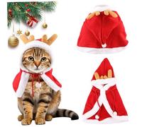 Dog Christmas Outfit with Elk Antlers Hat Red Warm Flannel Pet Costume for Small Dogs Cat Birthday Holiday S Size- Cat Costumes
