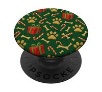 Dog Christmas Pattern Paw Print Bone Holiday Winter PopSockets Adhesive PopGrip