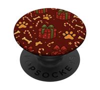 Dog Christmas Pattern Paw Print Bone Present Holiday PopSockets Adhesive PopGrip
