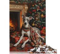 Dog Christmas Portrait by Fireplace Greyhound in Sweater Puzzles 1000 Pieces Wooden Puzzles Puzzle for Adults For Family Fun & Game Night 1000pcs (75x50cm)