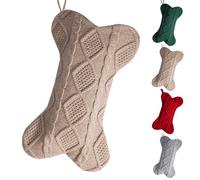 Dog Christmas Stocking, Large Bone Shape Christmas Stocking for Dogs Cats Pets, Xmas Stockings with Super Soft Cable Knit Pattern for Home Fireplace Porches Holiday Decor Gift (White)