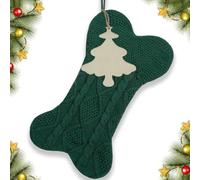 Dog Christmas Stocking with Double Side Knitted, Dual-Layer Lining Bone Christmas Stockings, Large 18 inch Pet Christmas Stockings, Knit Xmas Stockings for Dogs Cats Pets Decorations (Green Bone)