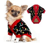 Dog Christmas Sweater Red Plaid Cardigans Dog Christmas Outfit Soft Warm Knitted Pet Clothes Cold Weather Puppy Clothes for Small Medium Large Dogs Cats