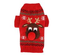 Dog Christmas Sweater | Thick Knit Acrylic Fiber for Small Medium Dogs | Snowman/Elk Holiday Pattern for Winter Warmth & Photo Shoots (Red)