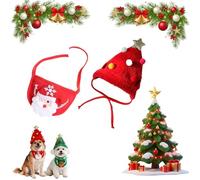 Dog Christmas Tree Hat, Christmas Tree Hat & Bib Set for Pets, Adorable Xmas Trees Pom-Pom Hats, Xmas Hats for Cats Adjustable Dog Cat Costume for Festive Photos/Gathering/Party (Red,Large)