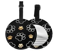 Dog Claw Prints Print Round Luggage Tag 10 Cm, Pu Leather Suitcase Label, Luggage Tags for Cruise Ships Suitcase Tags Beach Malibu Print Privacy Cover Id Label