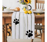 Dog Claws White Wood Plank Table Runner 70 Inches Long,Table Runners Kitchen Dining Tables Decoration for Home Party Decor, Animal Paw Rustic WoodenTables Runner for Home Party Wedding Dresser Scarf