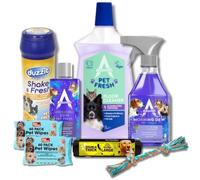 Dog Cleaning Essentials Bundle 8 Piece Pet Home Cleaning Set With Floor Cleaner Pet Wipes Doggy Bags Carpet Freshener Dog Toy And Pet Area Sprays