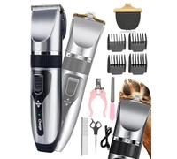 Dog Clippers and Paw Trimmer Kit 2-in-1, Cordless Low Noise Dog Grooming Clippers with Ceramic Blade, 7200 RPM Shaver for Thick Coats - Includes Nail Kit, Stainless Steel Comb, Grooming Scissors & Paw