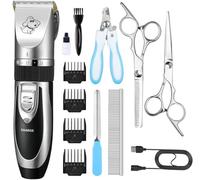 Dog Clippers Professional Pet Grooming Kit, Cordless Rechargeable Pet Shaver Silent Dog Hair Trimmer with Scissors Comb for Dogs Cats Pets Silver