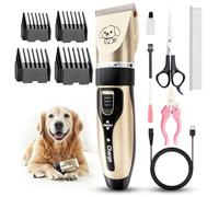 Dog Clippers, Rechargeable Low Noise Cordless Pet Clippers, with 4 Guide Combs and Cleaning Brush Nail Kits