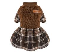 Dog Clothes for Small Dogs Girl Boy Dog Sweater Dress, Puppy Sweater Pet Clothes Shih Tzu Wedding Birthday Pink Plaid Dresses Holiday Festival Outfits, Brown, Small