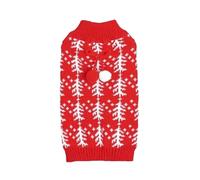 Dog Clothes Medium Sized Dog Christmas Pet Sweater In Classic Red & Green Color Block With Snowflake Bowtie & Pom Pom Round Neck For Comfortable Christmas Celebrations Red S