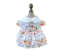 Dog Clothes Summer Cat Princess Dress Cute Lapel Floral Fluffy Dress Pet Dress(Orange,M (3-4kg))