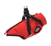 Dog Coat Red L40 Polyester Fleece Waterproof Adjustable Harness Reflective Leash