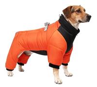 Dog Coat - Thickened Down Pet 4-Legged Coat, Warm Cotton Padded, Waterproof Windproof, Reflective Strips, Adjustable Straps, Easy-Wear for Small Dogs Cold Autumn Winter Days,Orange,S