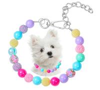Dog Collar 0.8'' Candy Beads Rhinestone Dog Necklace with Stainless Steel Wire Rope and Clasp Adjustable Colorful Chunky Pet Chain Beaded (Medium)