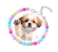 Dog Collar 0.8'' Candy Beads Rhinestone Dog Necklace with Stainless Steel Wire Rope and Clasp Adjustable Colorful Chunky Pet Chain Beaded (Large)