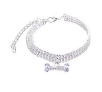 Dog Collar - 3 Rows Rhinestone Bone Pendant,3 Rows Rhinestone, Elegant Wedding Cat And Dog Small Pet Jewelry, Party Accessory