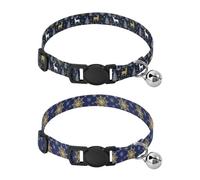 Dog Collar Adjustable Collars for Girl and Boy Dogs 2 Pcs Christmas Navy Gold White Reindeer Trees Gifts Christmas Navy Gold Silver Snowflakes