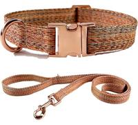 Dog collar， and 4.9 ft Leash Set, Adjustable Basic Collar with Heavy Duty Metal Buckle and D-Ring Soft Durable(Bruin,L)