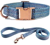 Dog collar， and 4.9 ft Leash Set, Adjustable Basic Collar with Heavy Duty Metal Buckle and D-Ring Soft Durable(Blu,S)