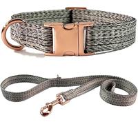 Dog collar， and 4.9 ft Leash Set, Adjustable Basic Collar with Heavy Duty Metal Buckle and D-Ring Soft Durable(Grijs,XS)