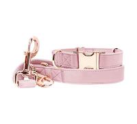 Dog Collar and Dog Leads(6.6') Set - Soft Vegan Leather with Rose Gold Metal Buckle, Adjustable 3 Lengths Leash for Small Medium Large Dogs Training & Walking(Pink;S(12.2"-16.9"))