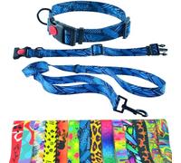 Dog Collar and Lead, 180 cm, for Medium and Large Dogs, Durable Polyester, Robust with D-Ring and Double Handle (Neck Circumference 46-64 cm, Mosaic Blue)