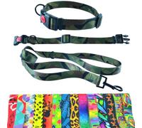Dog Collar and Lead, 180 cm, for Medium and Large Dogs, Durable Polyester, Robust with D-Ring and Double Handle (Neck Circumference 46-64 cm, Camuflage Green)