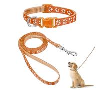 Dog Collar and Leash Set: Adjustable Paw Print Design, Ideal for Small and Medium Dogs or Cats, Lightweight and Comfortable, Perfect for Daily Walks or Training, Durable and Stylish