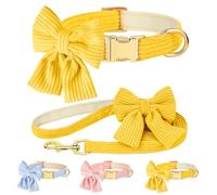 Dog Collar and Leash Set with Bowtie, Cute Girl Dog Collars Metal Buckle Adjustable for Small Medium Puppy Dogs with 150CM / 5 FT Leash (Yellow,M: Neck 14"-22" Leash 5 FT)