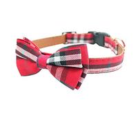 Dog Collar Bowtie - Cute Plaid Sturdy Soft Cotton&Leather Dog Collars for Small Medium Large Dogs Breed Pup Adjustable 18 Colors and 3 Sizes (red Plaid 2, S 10"-14")