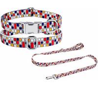 dog collar, Classics Plaid Dog Collar And Leash Set Female Pet Collars With Adjustable Metal Buckle For Wedding Holiday Birthday Party(Red Set,S)