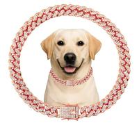 Dog Collar Cuban Link Rose Glod Crystal Dog Necklace Metal Chain Collar with Design Secure Buckle Pet Collar Jewelry Accessories for Small Medium Large Dogs Cats(Rose Glod 16inch)